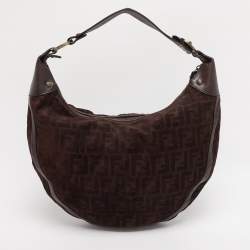 Pre Owned Fendi Brown FF Logo Suede Hobo