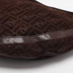 Pre Owned Fendi Brown FF Logo Suede Hobo