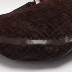 Pre Owned Fendi Brown FF Logo Suede Hobo