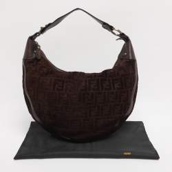 Pre Owned Fendi Brown FF Logo Suede Hobo