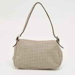 مملوكة مسبقًا Fendi Beige/Silver Printed Canvas and Leather Mini Mama Baguette Bag