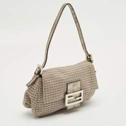 مملوكة مسبقًا Fendi Beige/Silver Printed Canvas and Leather Mini Mama Baguette Bag