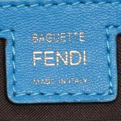Pre Owned Fendi Blue Zucca Embossed Leather Medium Baguette Bag