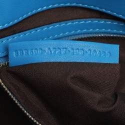 Pre Owned Fendi Blue Zucca Embossed Leather Medium Baguette Bag