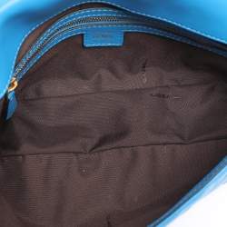 Pre Owned Fendi Blue Zucca Embossed Leather Medium Baguette Bag