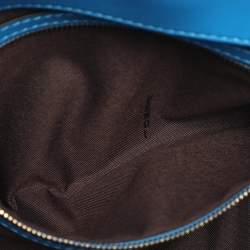 Pre Owned Fendi Blue Zucca Embossed Leather Medium Baguette Bag