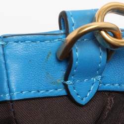 Pre Owned Fendi Blue Zucca Embossed Leather Medium Baguette Bag