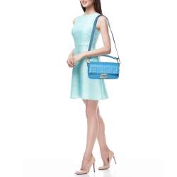 Pre Owned Fendi Blue Zucca Embossed Leather Medium Baguette Bag