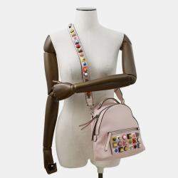 Pre Owned Fendi Bolsa Vitto Dolce Studded Shoulder Bag Pink Leather