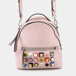 Pre Owned Fendi Bolsa Vitto Dolce Studded Shoulder Bag Pink Leather