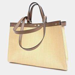 Pre Owned Fendi Beige Brown Fabric and Leather Peekaboo X Medium