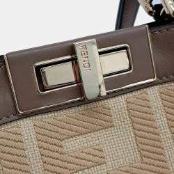 Pre Owned Fendi Beige Brown Fabric and Leather Peekaboo X Medium
