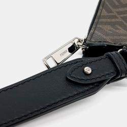 Pre Owned Fendi Black Brown Coated Canvas and Leather Clutch