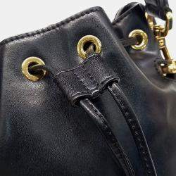 Pre Owned Fendi Black Leather Montrezo Bucket Bag Mini