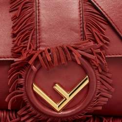 Pre Owned Fendi Red Leather F is Fendi Fringe Baguette Bag