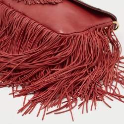 Pre Owned Fendi Red Leather F is Fendi Fringe Baguette Bag