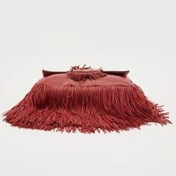 Pre Owned Fendi Red Leather F is Fendi Fringe Baguette Bag