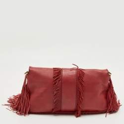 Pre Owned Fendi Red Leather F is Fendi Fringe Baguette Bag