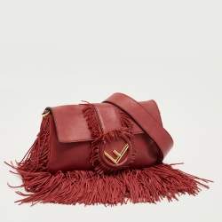 Pre Owned Fendi Red Leather F is Fendi Fringe Baguette Bag