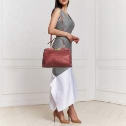 Pre Owned Fendi Metallic Pink Selleria Leather Regular Peekaboo Tote