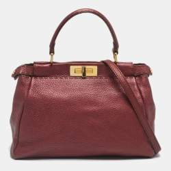 Pre Owned Fendi Metallic Pink Selleria Leather Regular Peekaboo Tote