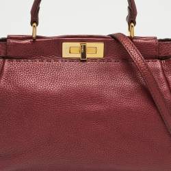 Pre Owned Fendi Metallic Pink Selleria Leather Regular Peekaboo Tote