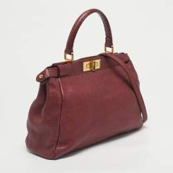 Pre Owned Fendi Metallic Pink Selleria Leather Regular Peekaboo Tote