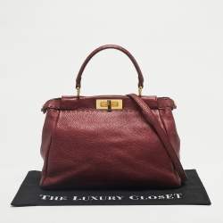 Pre Owned Fendi Metallic Pink Selleria Leather Regular Peekaboo Tote