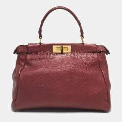 Pre Owned Fendi Metallic Pink Selleria Leather Regular Peekaboo Tote