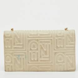 Pre Owned Fendi White Embossed Leather Chain Clutch Bag