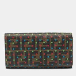 Pre Owned Fendi Tobacco Zucca Coated Canvas Polka Dot Flap Continental Wallet