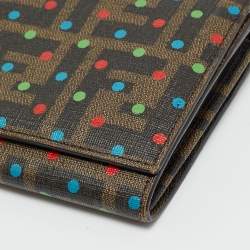 Pre Owned Fendi Tobacco Zucca Coated Canvas Polka Dot Flap Continental Wallet