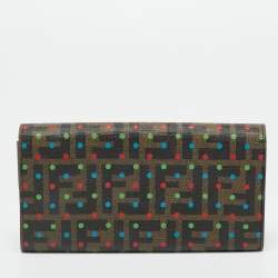 Pre Owned Fendi Tobacco Zucca Coated Canvas Polka Dot Flap Continental Wallet