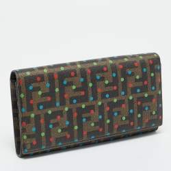 Pre Owned Fendi Tobacco Zucca Coated Canvas Polka Dot Flap Continental Wallet