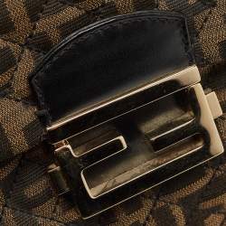 Pre Owned Fendi Tobacco Zucca Canvas and Leather Maxi Baguette Flap Bag