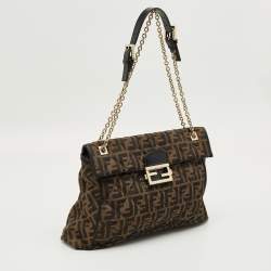Pre Owned Fendi Tobacco Zucca Canvas and Leather Maxi Baguette Flap Bag