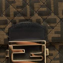 Pre Owned Fendi Tobacco Zucca Canvas and Leather Maxi Baguette Flap Bag