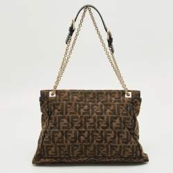 Pre Owned Fendi Tobacco Zucca Canvas and Leather Maxi Baguette Flap Bag
