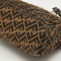 Pre Owned Fendi Tobacco Zucca Canvas and Leather Maxi Baguette Flap Bag