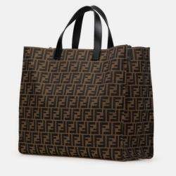 Pre Owned Fendi X Fragment Pokemon Dragonite Sunshine Brown Canvas Leather Tote Bag 