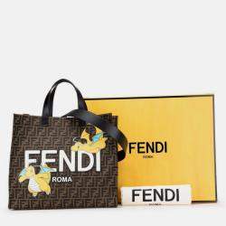 Pre Owned Fendi X Fragment Pokemon Dragonite Sunshine Brown Canvas Leather Tote Bag 