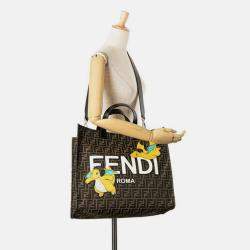 Pre Owned Fendi X Fragment Pokemon Dragonite Sunshine Brown Canvas Leather Tote Bag 