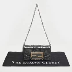 Pre Owned Fendi Metallic Grey Shimmer Leather Mia Pochette Bag