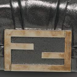 Pre Owned Fendi Metallic Grey Shimmer Leather Mia Pochette Bag