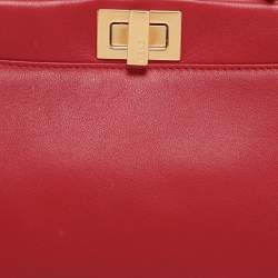 Pre Owned Fendi Red Leather Mini Peekaboo Top Handle Bag