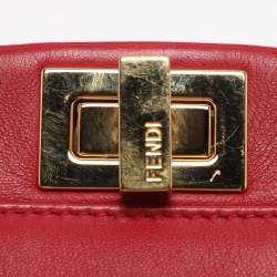 Pre Owned Fendi Red Leather Mini Peekaboo Top Handle Bag