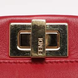 Pre Owned Fendi Red Leather Mini Peekaboo Top Handle Bag