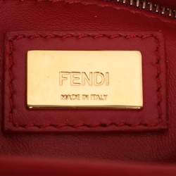 Pre Owned Fendi Red Leather Mini Peekaboo Top Handle Bag