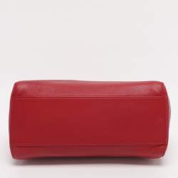 Pre Owned Fendi Red Leather Mini Peekaboo Top Handle Bag