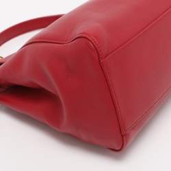 Pre Owned Fendi Red Leather Mini Peekaboo Top Handle Bag
